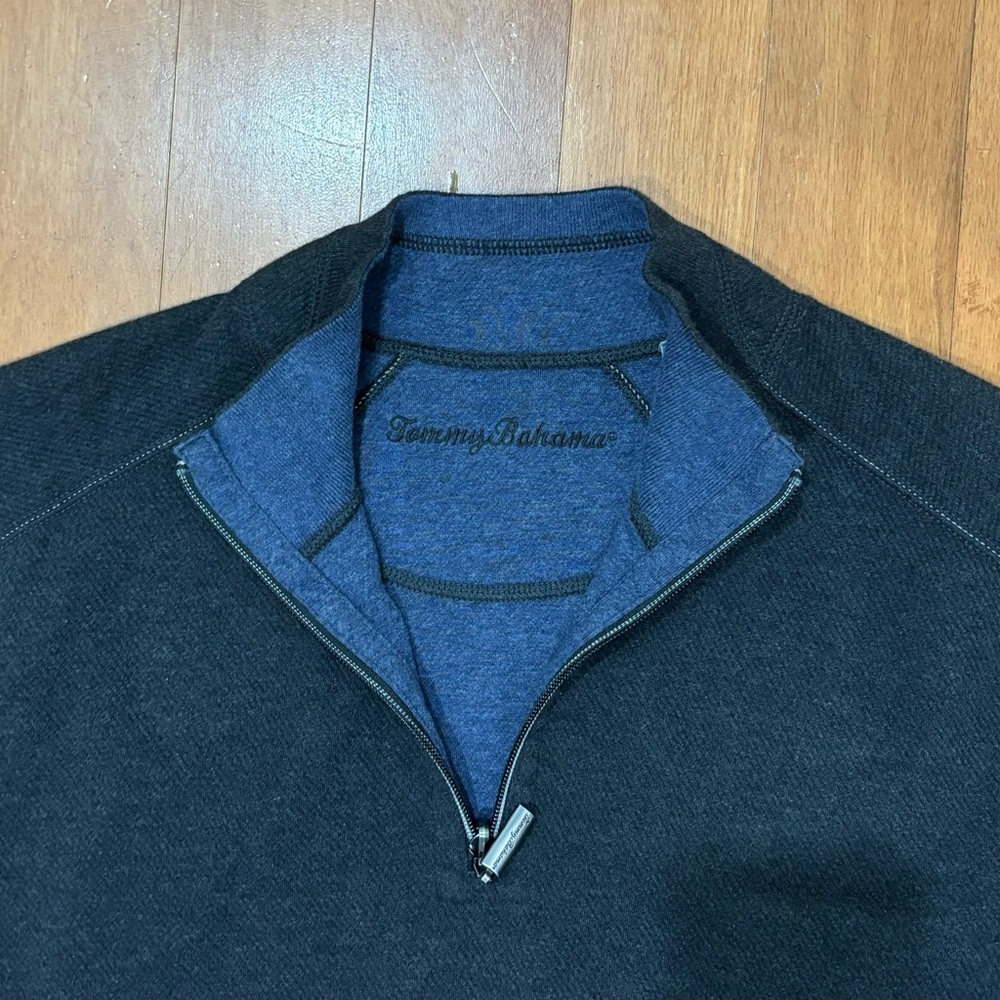 Tommy Bahama Flip Coast Reversible Sweater Men Size L Blue/Dark Gray zip